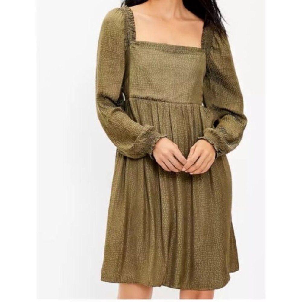 LOFT square neck babydoll dress in fresh ivy size XSP petite